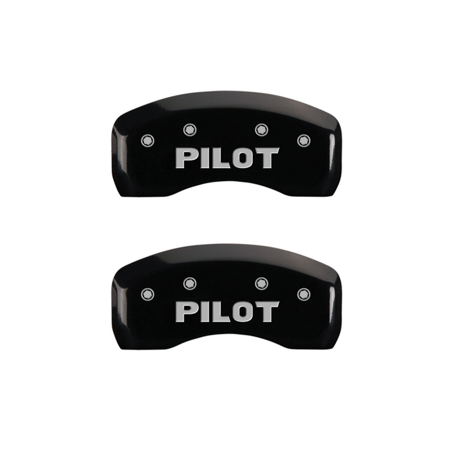 Brake Caliper Covers MGP Compatible with 2009-2025 Honda Pilot, 2017-2025 Ridgeline - Powder-Coated Finish, 4PCS Front and Rear (Black - Honda/Pilot Pre 2015 Engraving)