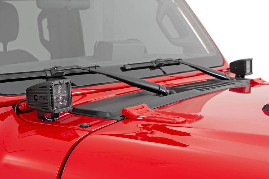 2" Rough Country LED Light Hood Cowl Kit for Jeep Wrangler JL/JT (2018-2024). Gladiator JT (2020-2024) - White DRL Lights