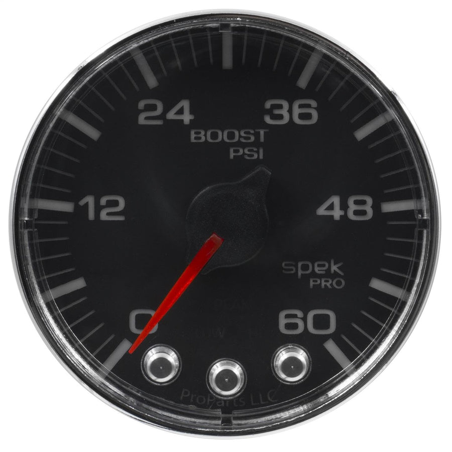 Gauge AUTO METER P304318 Boost (Spek-Pro 2 1/16", 60Psi, Stepper Motorwith Peak & Warn, Blk/Chrm, Spek-Pro)
