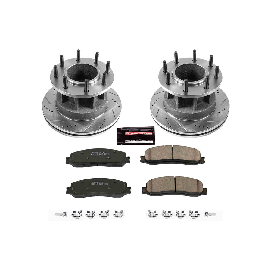 Power Stop K6526 Z23 Carbon Fiber Brake Pads with Drilled & Slotted Brake Rotors Kit For Ford F-350 Super Duty 2012 [Model Specific]