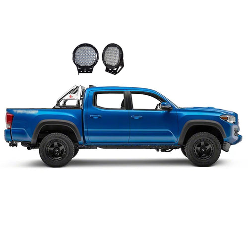 Classic Black Horse Roll Bar Incl.Set of 9 Black Round LED Light Stainless Steel Compatible with 2015-2022 GMC Canyon|2015-2022 Chevrolet Colorado-RB005SS-PL69B