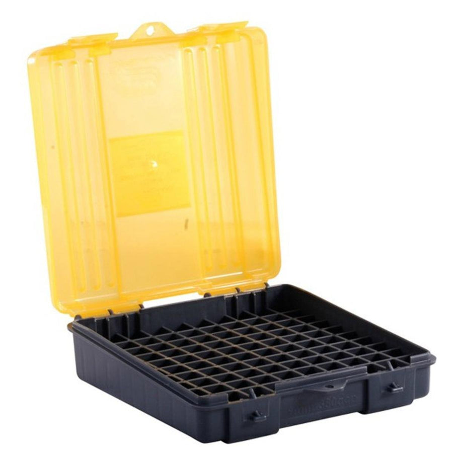 Plano Handgun Ammo Box 100-Count, Dark Gray, Lockable Ammunition Storage, Small Plastic Ammo Box with Dependable Closures and Deep Individual Slots for .45, .40 & 10mm