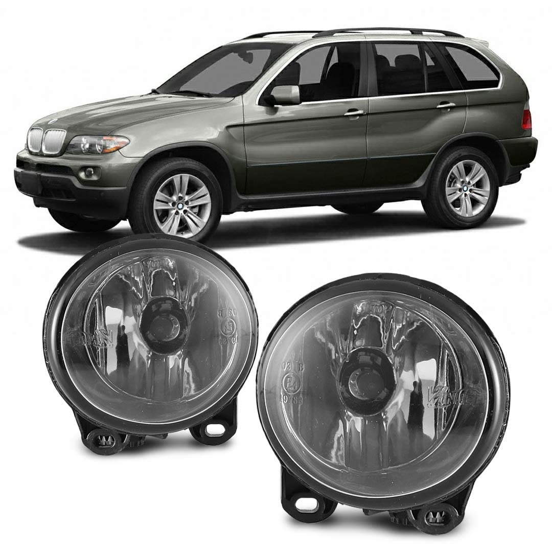Fog Lights Winjet Compatible With 2003-2006 BMW E53 X5 Series | Polycarbonate Resin Clear Driving Running Foglamp Foglight Lamps | 2004 2005