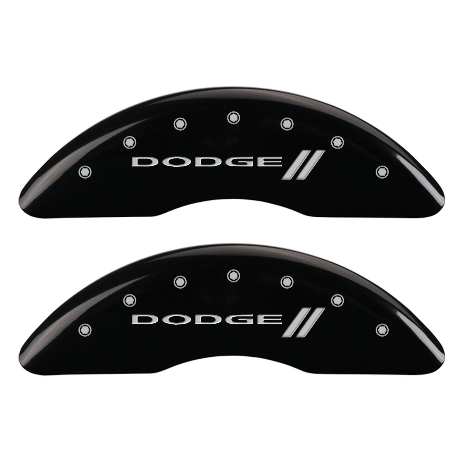 MGP Caliper Covers Black Powder Coat Finish 12124SDD3BK Front and Rear Caliper Cover, Set of 4 (With stripes/Dodge Silver Characters, Engraved)
