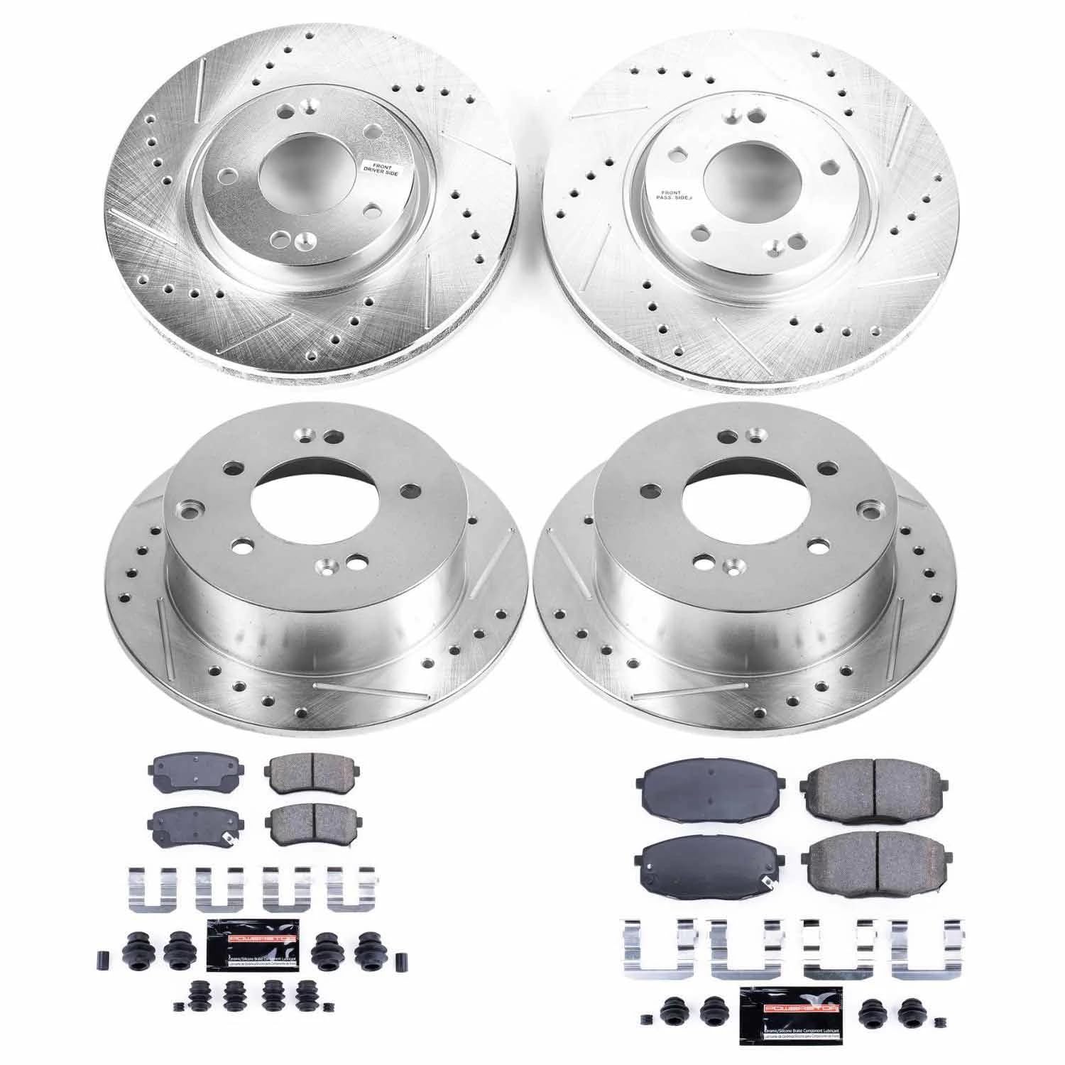 Power Stop K5838 Z23 Carbon Fiber Brake Pads Front and Rear with Drilled & Slotted Brake Rotors Kit For Kia Forte 2010-2013, Kia Forte Koup 2010-2013 [Model Specific]