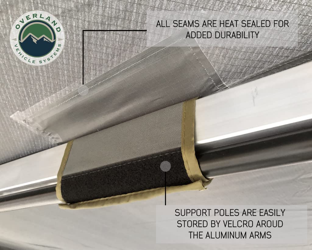 Overland Vehicle Systems Nomadic HD Awning 270 Driver Side - Dark Gray Cover with 1000G PVC Black Travel Cover Universal Fitment - Mounting Brackets Included
