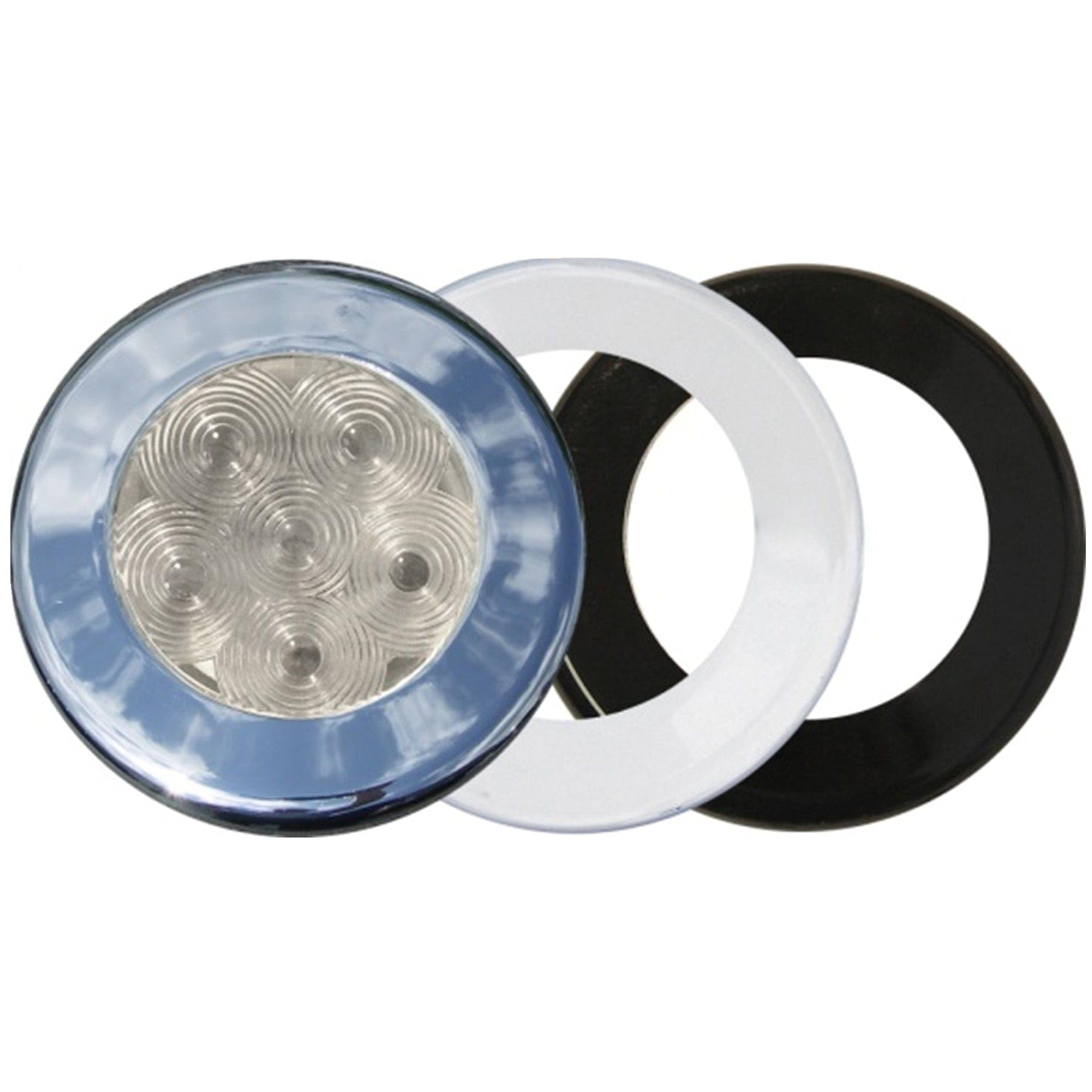 Recessed T-H Marine LED Puck Light | Low Profile 9-LED Lights for Boat Cabinets, Rod Lockers, Compartments, etc | Includes Chrome, White, Black Bezels | RGB, 3" Diameter, 2" Cutout