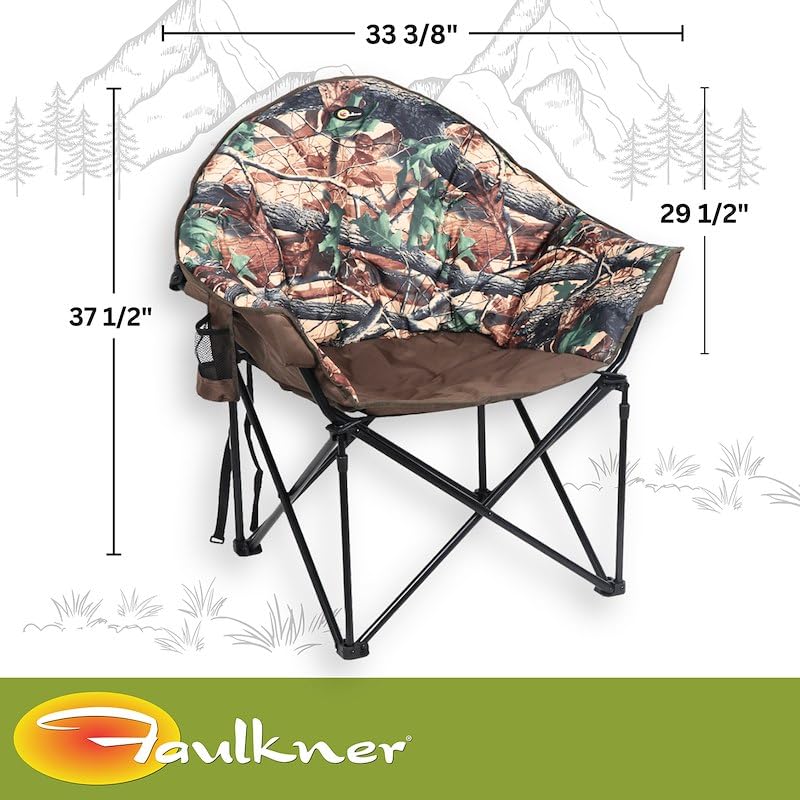 Big Dog Faulkner Bucket Chair Camouflage Foldable Oversized Camping Chair with Cup Holder and Carry Bag 300 lb Capacity Padded Steel Frame 34.3 Inches Wide