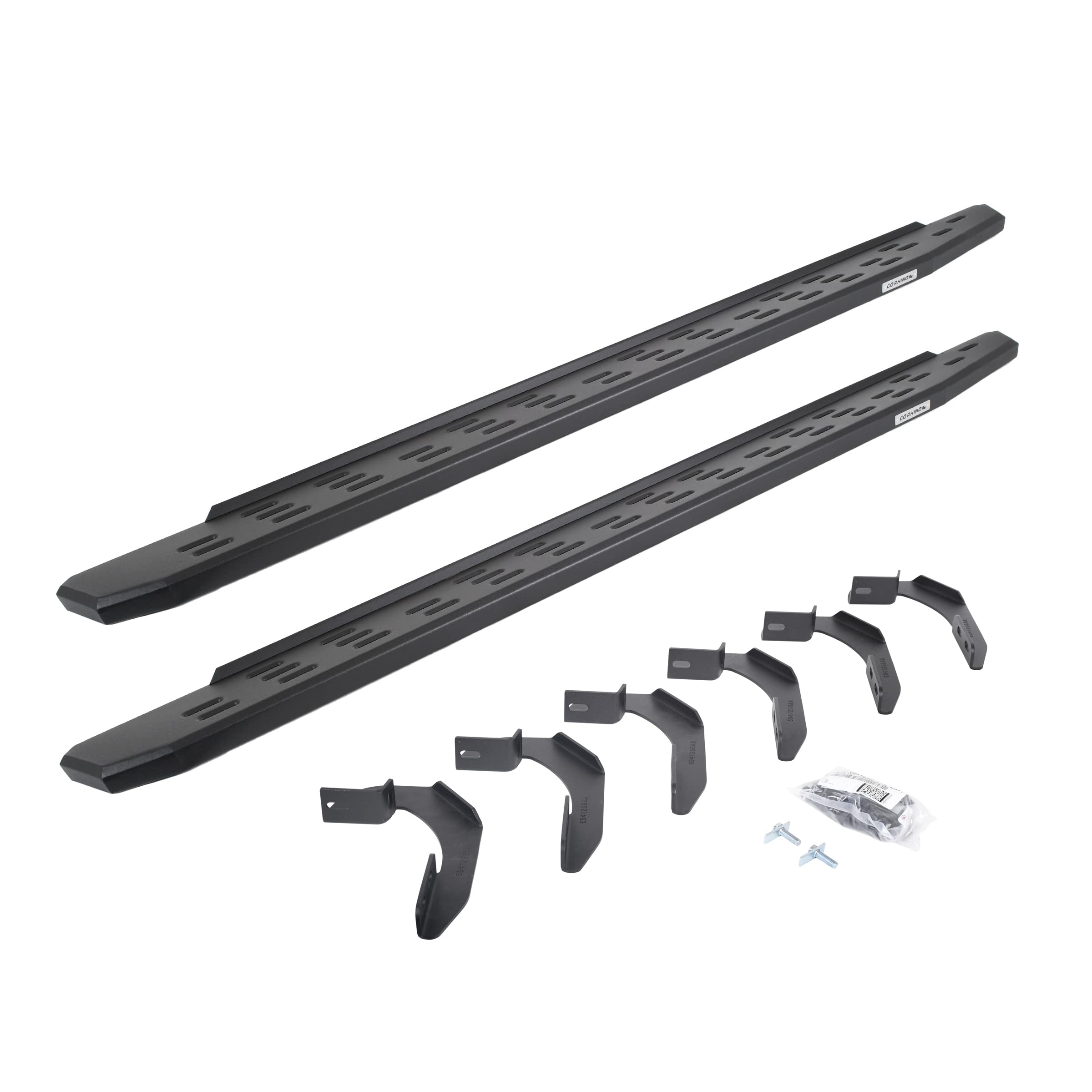 RB30 Running Boards & Brackets Go Rhino | Galvanized Steel, Textured Black | 69612680PC | Fits 2004-2014 Ford F-150 Super Cab Pickup