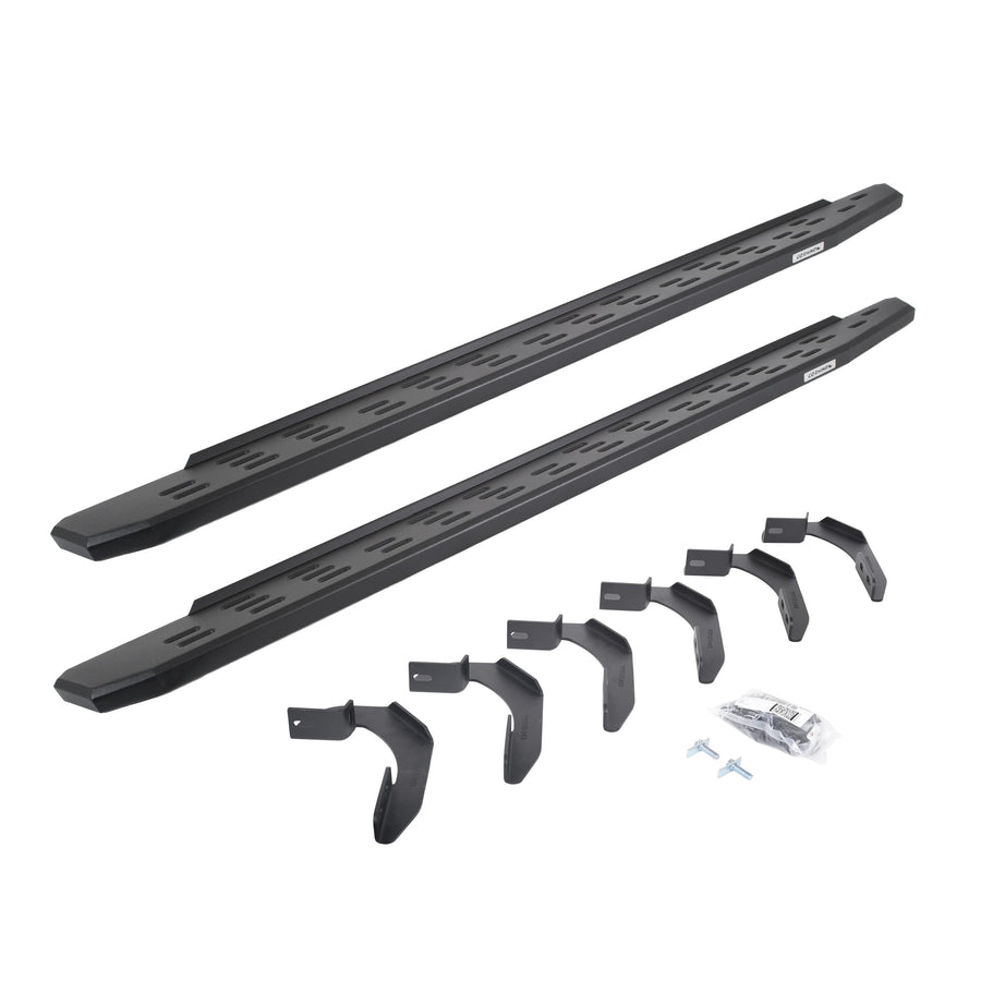 RB30 Running Boards & Brackets Go Rhino | Galvanized Steel, Textured Black | 69612680PC | Fits 2004-2014 Ford F-150 Super Cab Pickup
