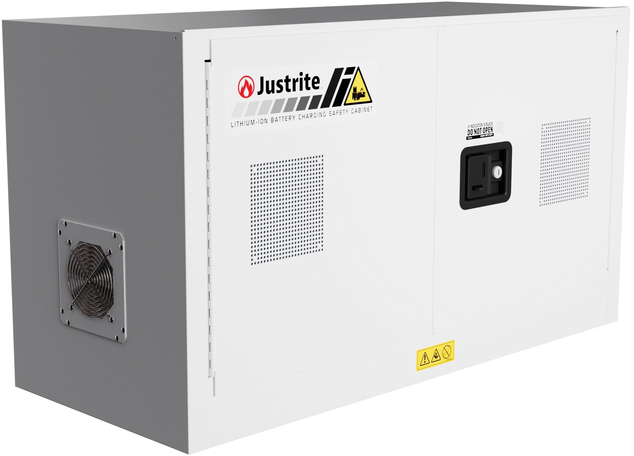 Justrite Battery Storage Charging Cabinet Lithium Ion, 24"x43"x18", 8 Receptacle Charger, 2 Door Manual Close Tool Battery Storage Container, Made in The USA, Gray, 231703