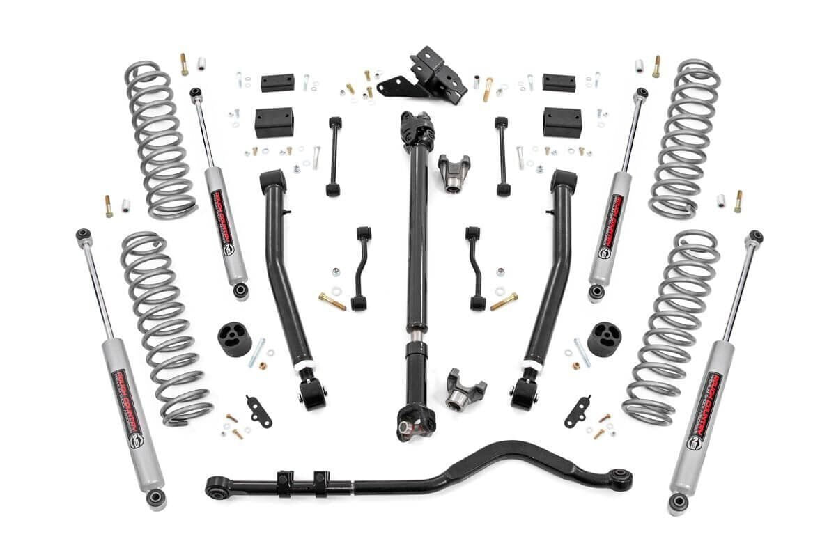 3.5" Rough Country Lift Kit w/ N3 Shocks for Jeep Wrangler JL Unlimited (2018-2023) 4-Door - Adjustable Lower Control Arms, Fits up to 35" Tires