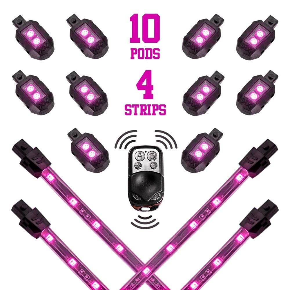 XKGLOW Pink XK034002-P - 10xPod + 4x8 Strips Single Color LED Accent Light Motorcycle Kit