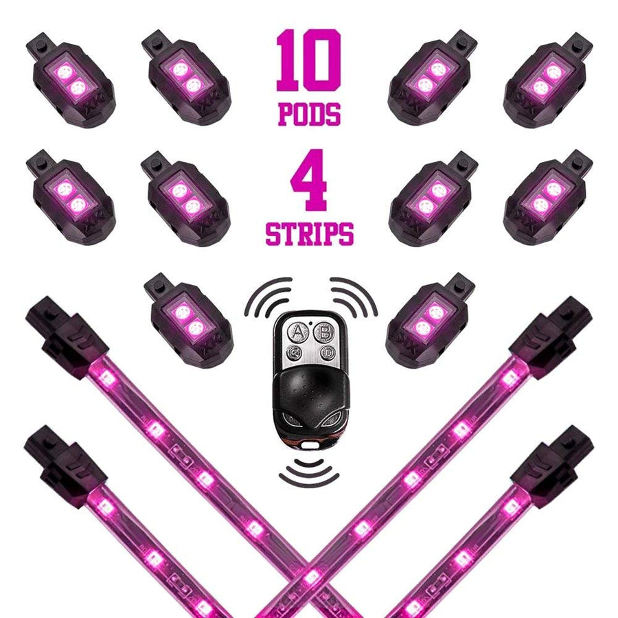 XKGLOW Pink XK034002-P - 10xPod + 4x8 Strips Single Color LED Accent Light Motorcycle Kit