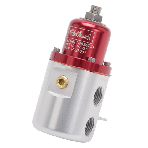 Edelbrock Fuel Pressure Regulator 174121 160 GPH 5-10 PSI 3/8 in. Inlet/Outlet Returnless Red/Clear