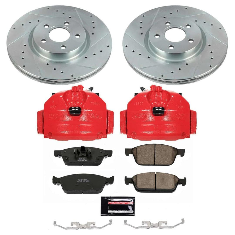 Power Stop Z23 KC8175 Front Brake Caliper Kit-Drilled/Slotted Rotors, Carbon Ceramic Brake Pads, Calipers For Ford Transit Connect 2018-2023 [Model Specific]