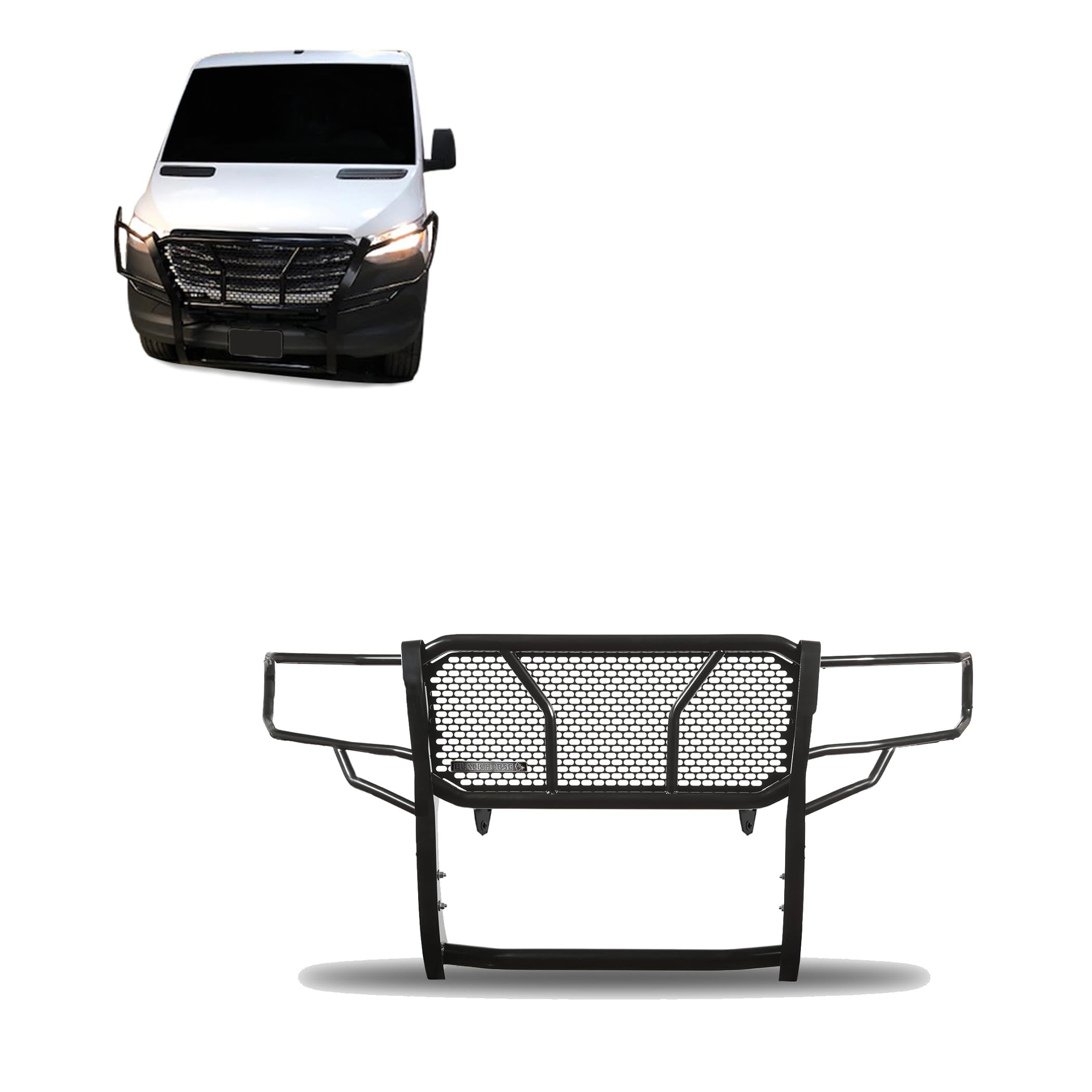 Rugged Black Horse Grille Guard Compatible with 07-09 Dodge / 07-16 Sprinter /10-20 Mercedes-Benz Sprinter (Excl. 2015 4x4) Black Steel Push Protect Shiled Front Bumper RU-DOSP07-B