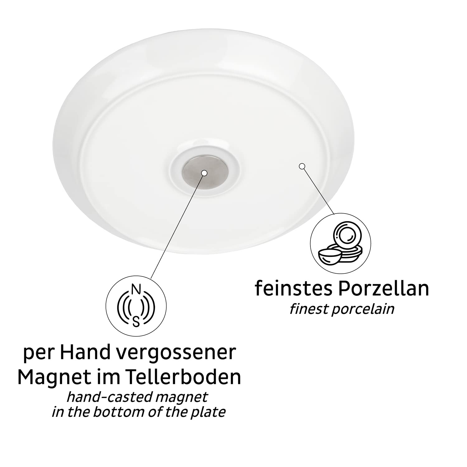 Porcelain Magnetic silwy® Plates (Set of 2) - Perfect for Camping, Caravaning and Boating - Non-Slip Crockery Stackable without Any Rattling