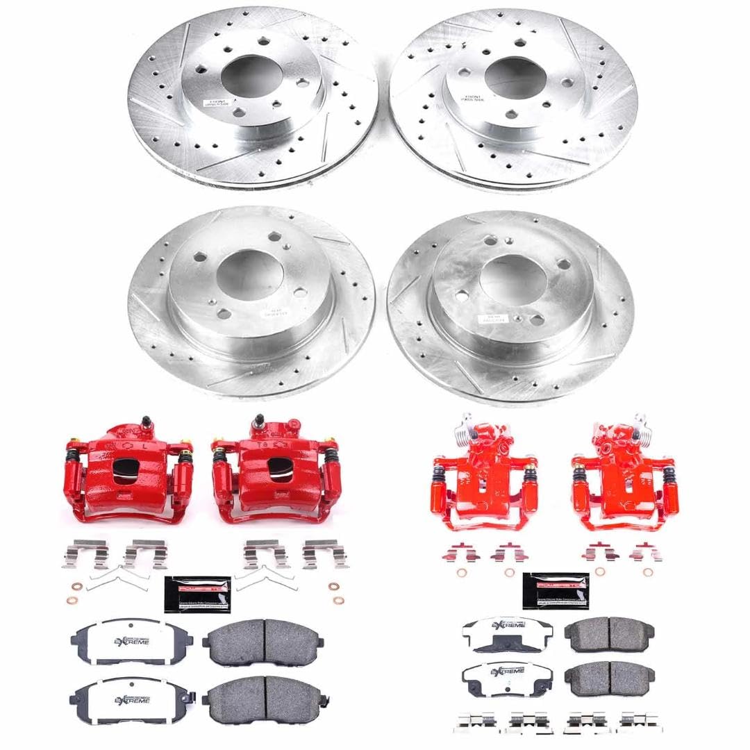 Power Stop Z26 KC751A-26, Front and Rear Caliper Kit-Drilled/Slotted Rotors, Carbon Ceramic Brake Pads & Calipers For Nissan Sentra 2002-2006 [Model Specific]