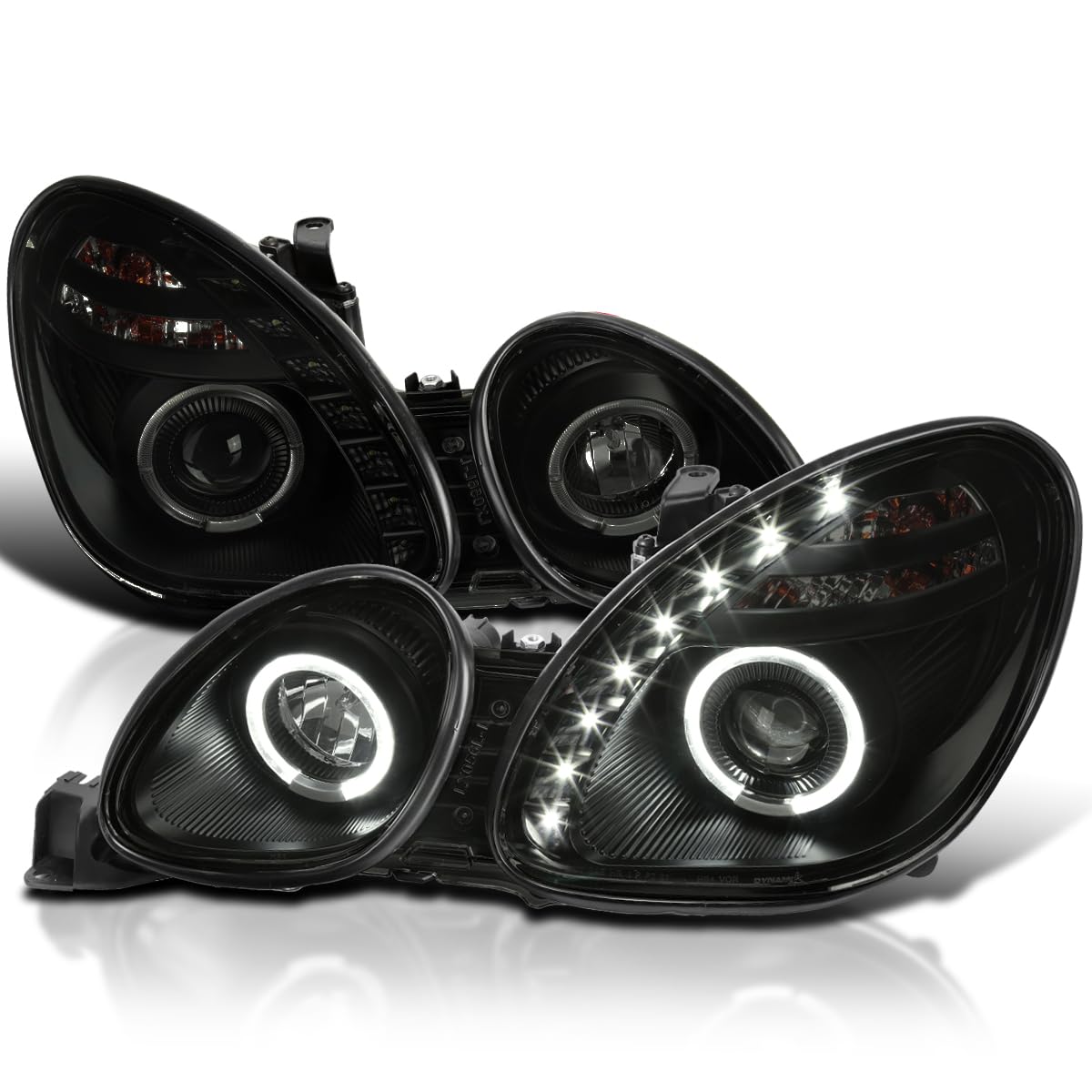Black Smoke LED Halo Ring Projector Headlights SPEC-D TUNING Compatible with 1998-2005 Lexus GS300 1998-2000 Lexus GS400 2001-2005 Lexus GS430, Left + Right Pair Headlamps Assembly