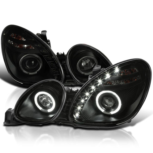 Black Smoke LED Halo Ring Projector Headlights SPEC-D TUNING Compatible with 1998-2005 Lexus GS300 1998-2000 Lexus GS400 2001-2005 Lexus GS430, Left + Right Pair Headlamps Assembly