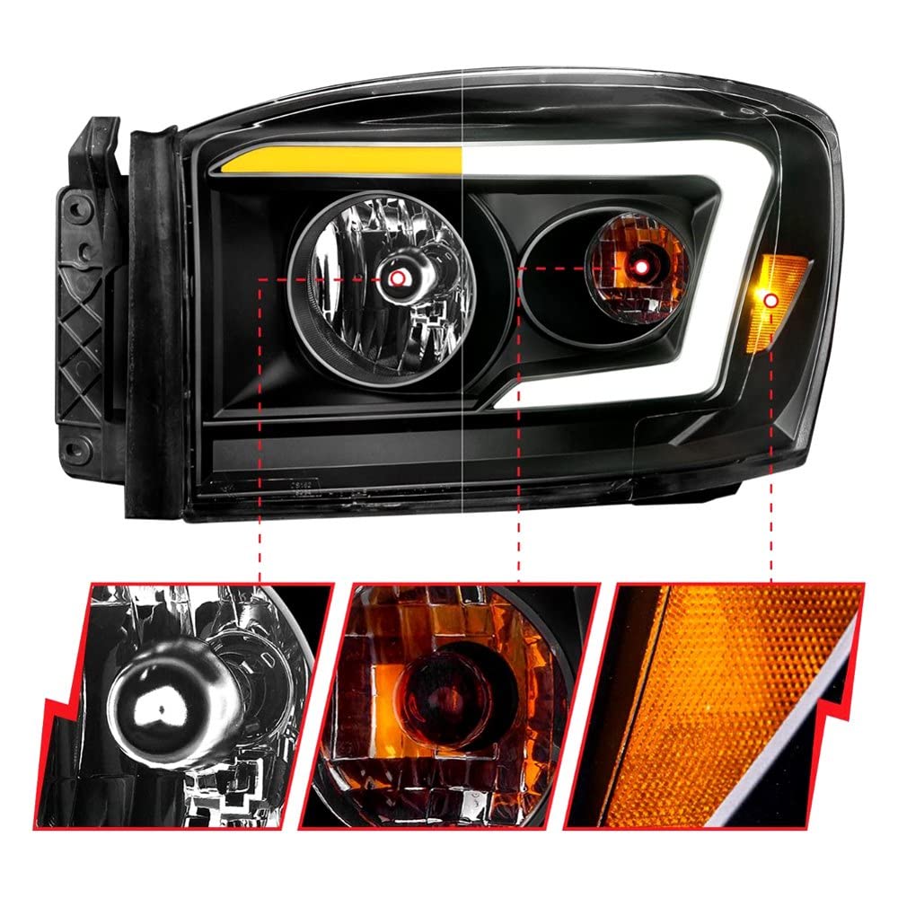 06-09 Dodge RAM 1500/2500/3500 ANZO USA Aridex Headlights Black Housing/Clear Lens (w/Switchback Light Bars) (111526)