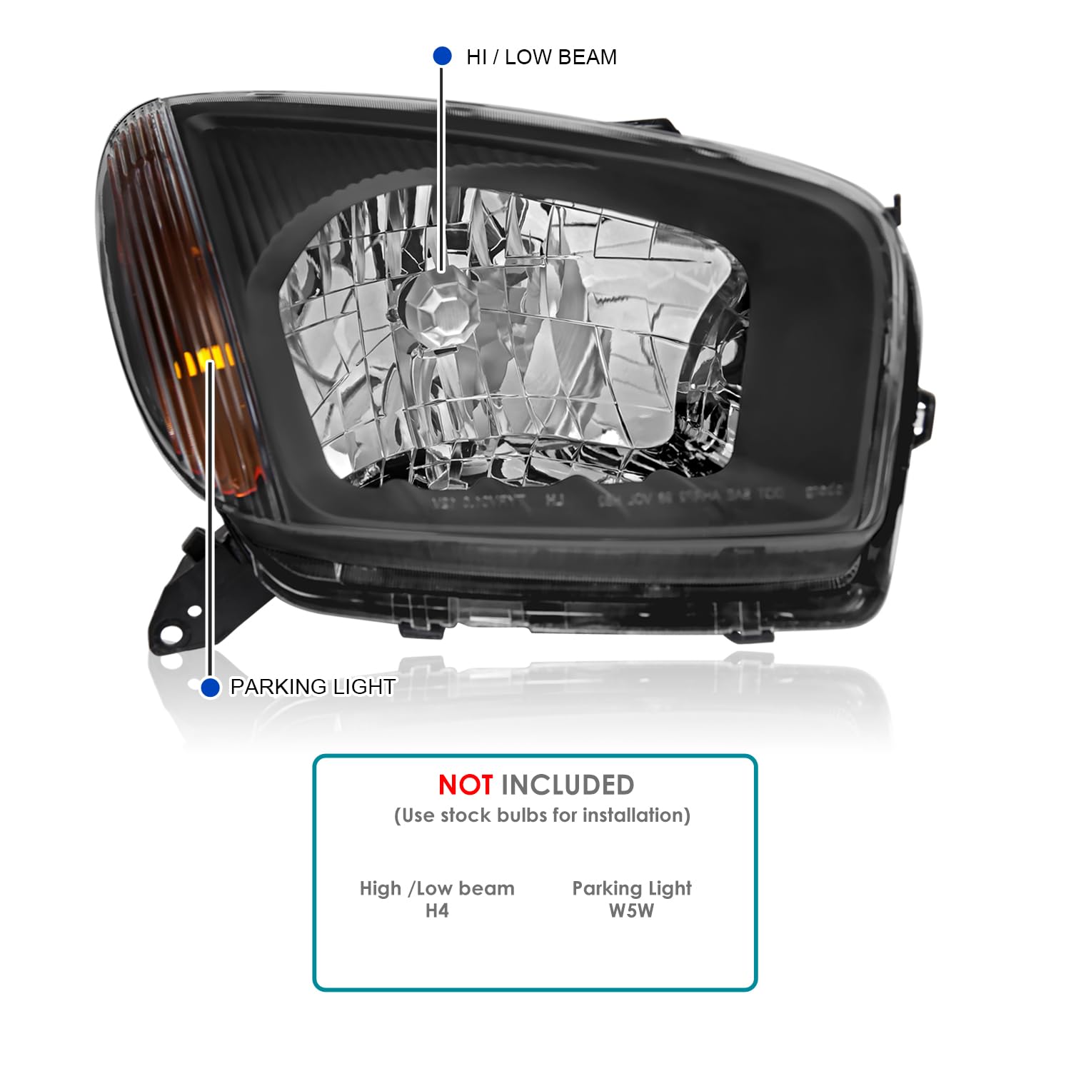 Black Headlights SPEC-D TUNING Compatible with 2001-2003 Toyota RAV4, Left + Right Pair Headlamps Assembly
