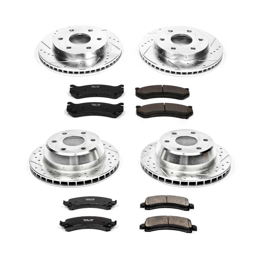 Power Stop K2016 Z23 Carbon Fiber Brake Pads with Drilled & Slotted Brake Rotors Kit Front and Rear