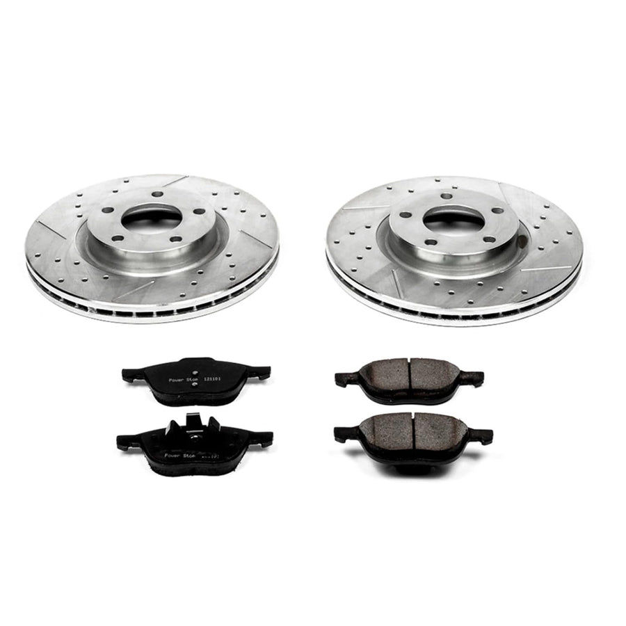 Power Stop K125 Z23 Front Carbon Fiber Brake Pads with Drilled & Slotted Brake Rotors Kit For Mazda 3 2004-2013, Mazda 5 2006-2010, Mazda 5 2012-2015 [Model Specific]