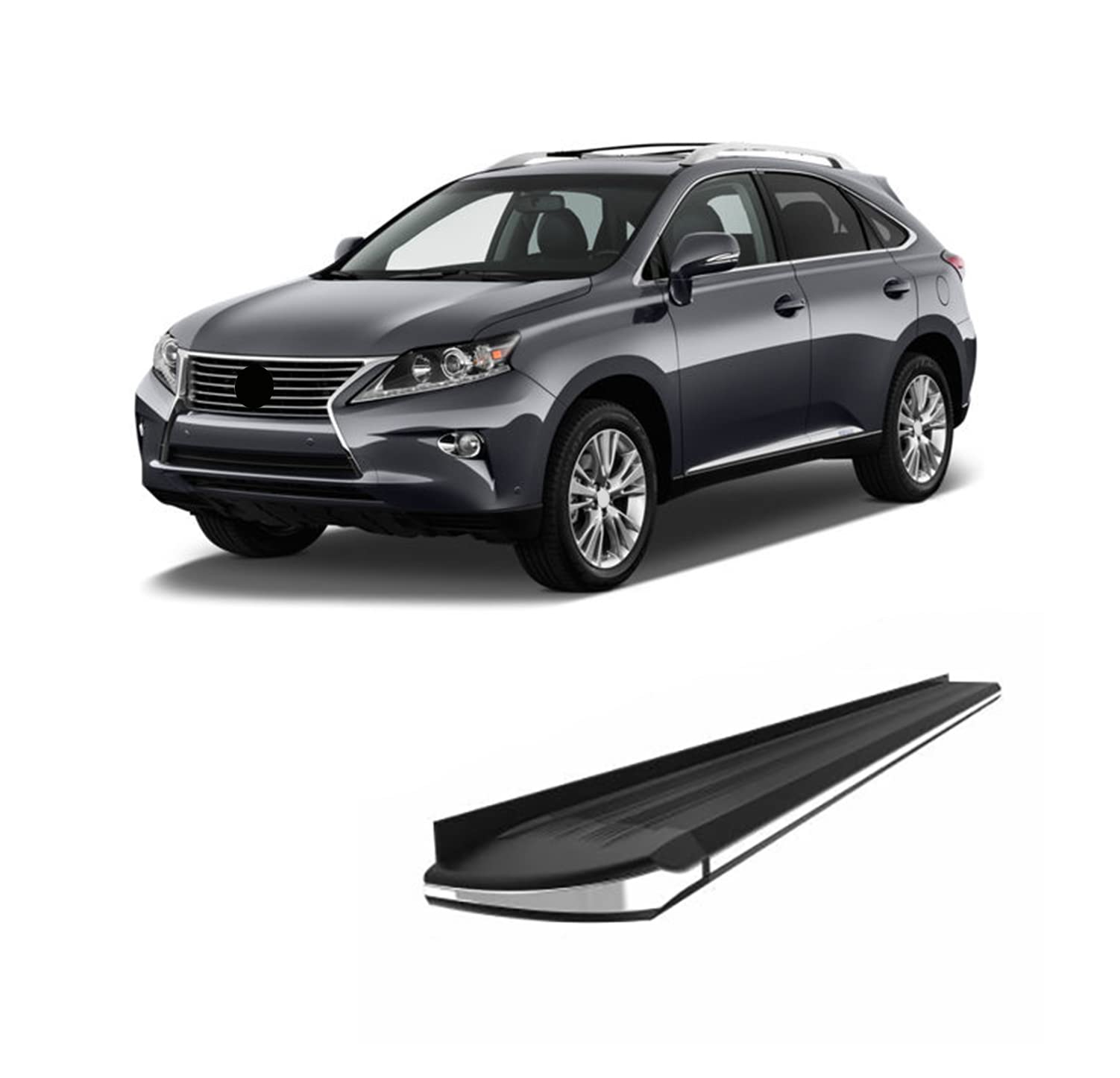 Black Aluminum Black Horse Exceed Running Boards Compatible with 2010-2020 Lexus RX350&2010-2020 Lexus RX450h Requires Drilling and Cutting Plastic Cover