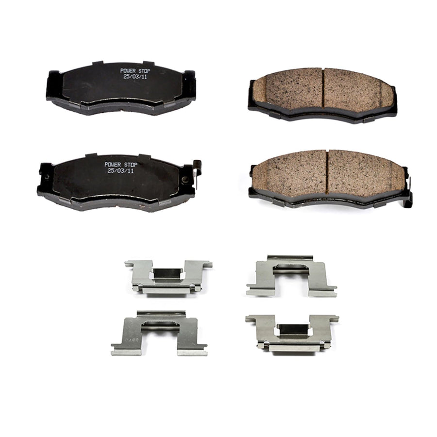 Power Stop Front Brake Kit For Nissan 200SX 1987-88 | Infiniti M30 1990-92 |300ZX 1984-89 |D21 1986-94 |Maxima 1984-88 |Nissan Pickup 1995-97 - Ceramic Brake Pads With Installation Hardware, 17-266
