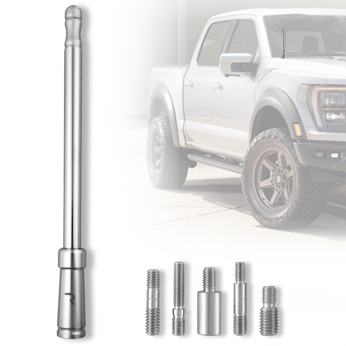 8" RECON Aluminum Antenna Mast Style (Fits OEM Factory Threaded Antenna) - Chrome