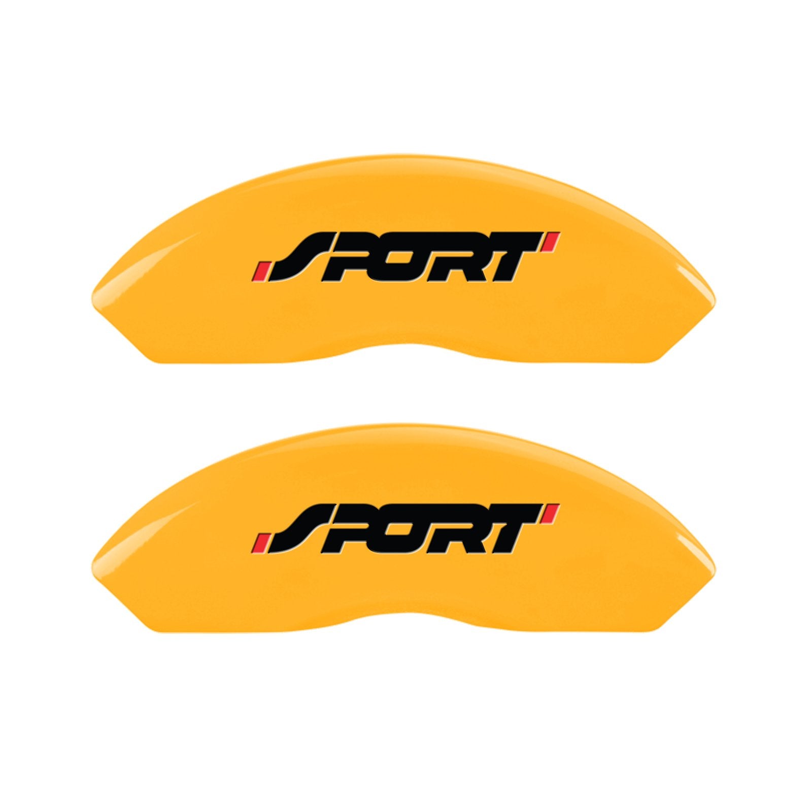Caliper Covers MGP 10119SSP1YL Yellow (Set of 4, Engraved Front and Rear: No bolts/Sport, Yellow powder coat finish, black characters)