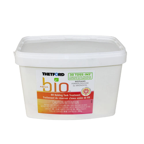 Thetford AquaBio Holding Tank Treatment Orange Twist Scent, Formaldehyde Free, Septic Tank Safe Waste Digester and Deodorizer 30 Count Toss-Ins, 1 Count (Pack of 1)