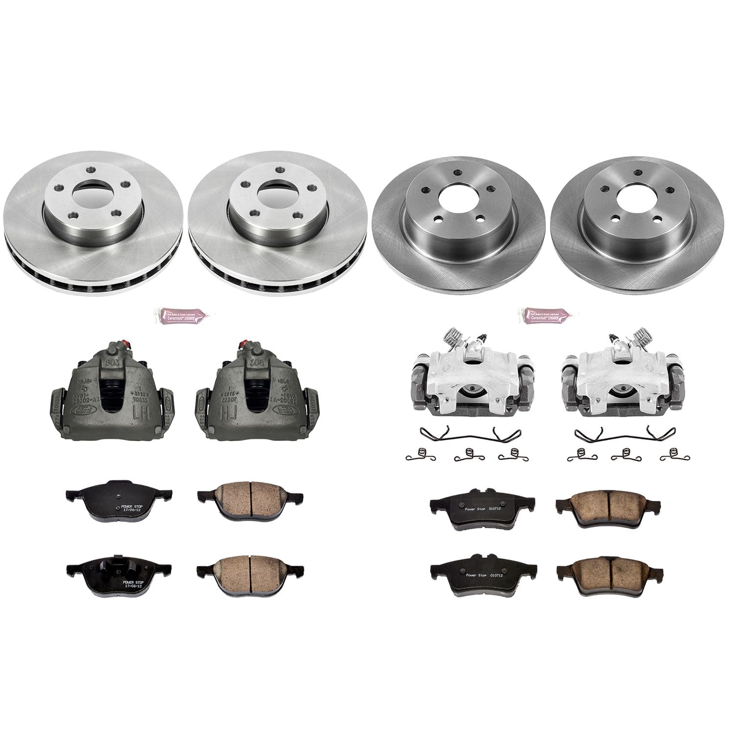 Power Stop KCOE6397 Replacement Autospeciality Front and Rear Caliper Kit- OE Rotors, Ceramic Brake Pads, Calipers For Ford C-Max 2013-2018 [Model Specific]