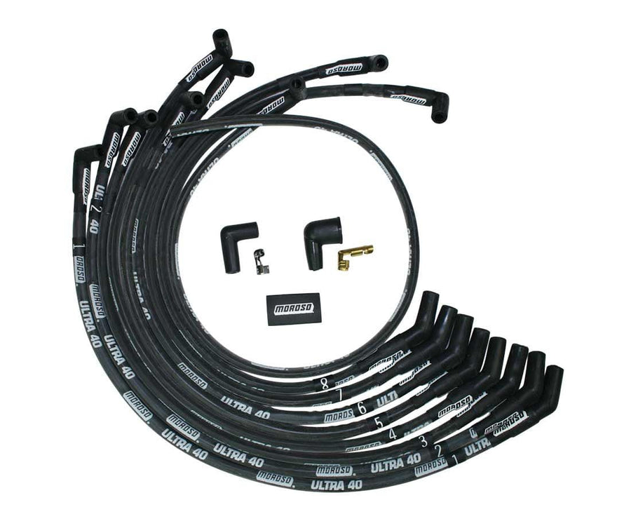 Moroso Black Sleeved Ultra 73833 Spark Plug Wire Set, Fits Small Block Ford 289/302 w/ 135 Degree Plug Ends, HEI Distributor