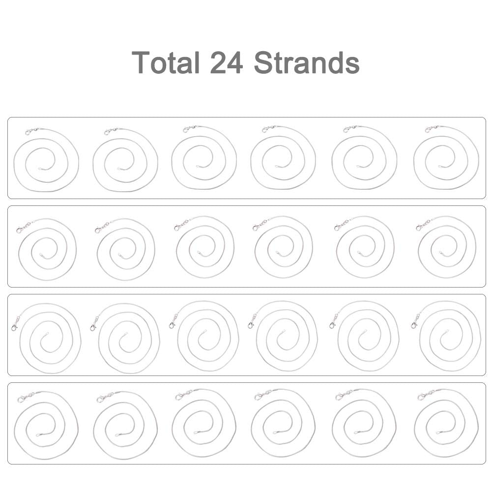 JEWELEADER 24 Strands 24" 20" 18" 16" Necklace DIY Chain, Brass Snake Chain Silver Plated Necklace Chain Bulk with Lobster Clasps for Jewelry Making Hanging Pendants Key Chain