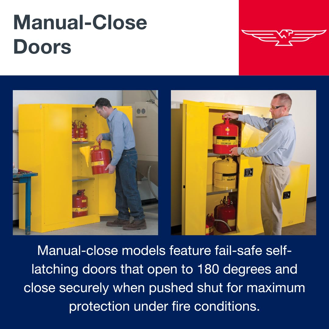 30 Gallon Eagle American Made F﻿lammable Liquid Storage Cabinet, Manual-Close Fireproof Cabinet for Schools, Garages, Manufacturing Facilities, 43" x 18" x 44", 1932X