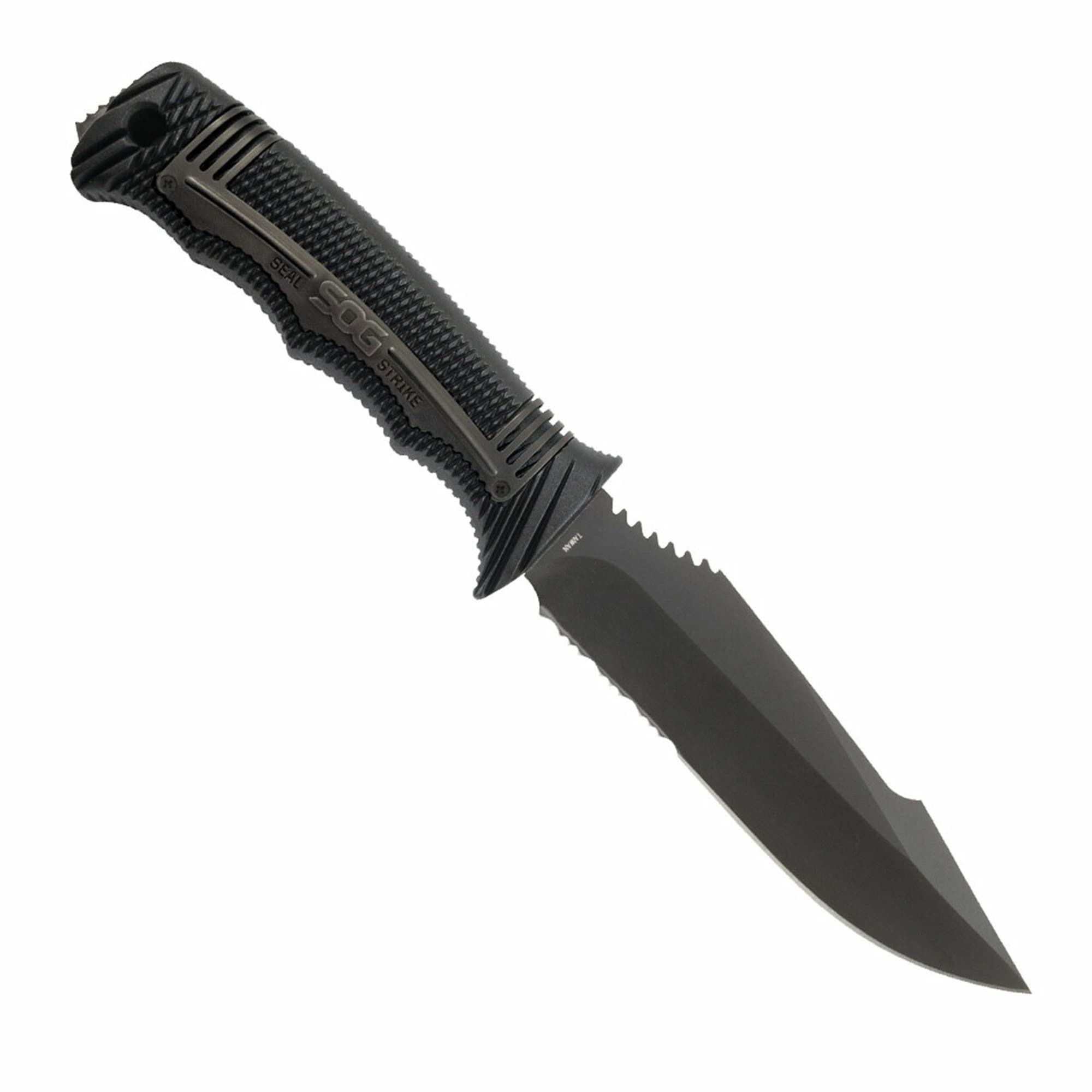 SOG Fixed Blade Seal Strike Knife with Sheath- Tactical and Hunting Knife with 4.9 Inch Partially Serrated Bowie Knife Blade and Survival Knife Line Cutter (SS1003-CP)
