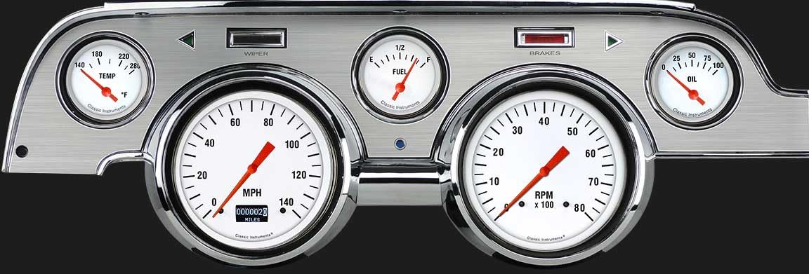 Classic Instruments MU67DWHBA 5 Gauge Package White Hot LED Odometer Brushed Bezel Fits 1967 Mustang