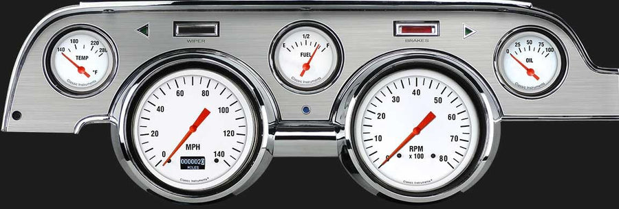 Classic Instruments MU67DWHBA 5 Gauge Package White Hot LED Odometer Brushed Bezel Fits 1967 Mustang