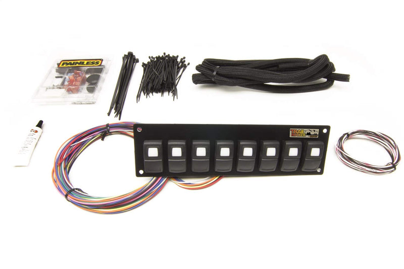 57101 Painless Performance Trail Rocker 8-Switch Panel, In-Dash Mount, black