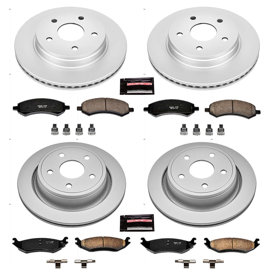 Power Stop Front and Rear Coated Brake Rotors and Ceramic Brake Pad Kit CRK2164 For 2007-2009 Chrysler Aspen Dodge Durango | 2006-2018 Dodge Ram 1500 | 2019-2022 Ram 1500 Classic