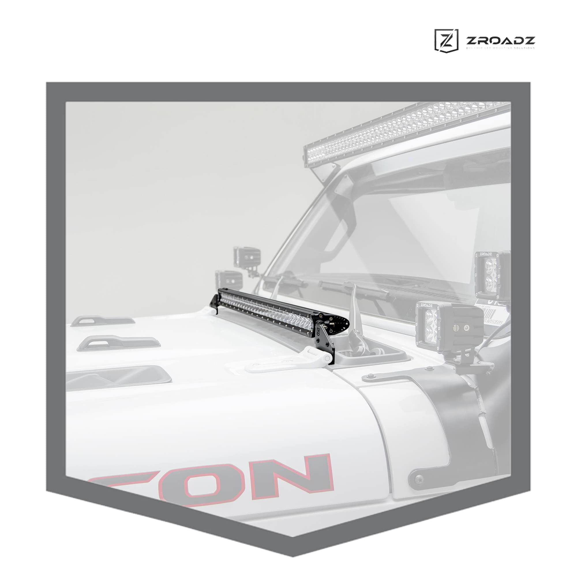 ZROADZ LED Hood Cowl Bracket - Compatible w/ Jeep JL and Gladiator- to Mount 30 Inch Light - Mild Steel Gloss Black Finish - Bolt-On Easy Installation - PN #Z364931