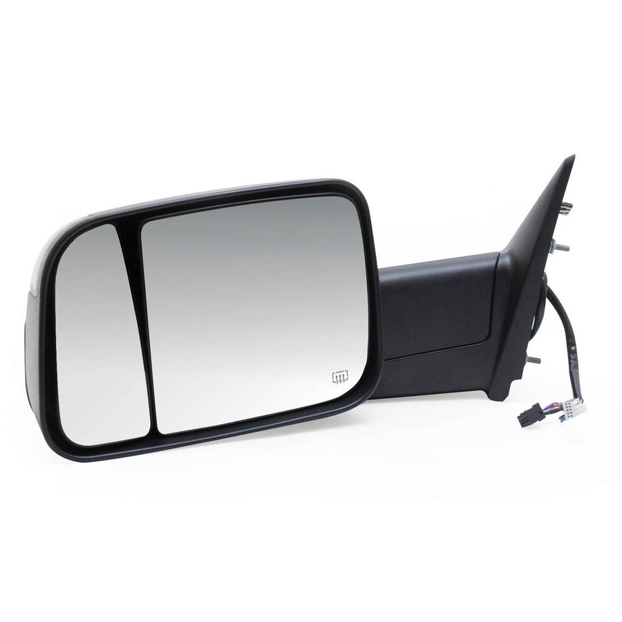 K Source Towing Mirror Driver-Side – For 2009-2012 Ram Pick-Up 1500, 2500, 3500, Textured black, Turn signal, Puddle lamp, Flip-out-head, Dual lens, Foldaway