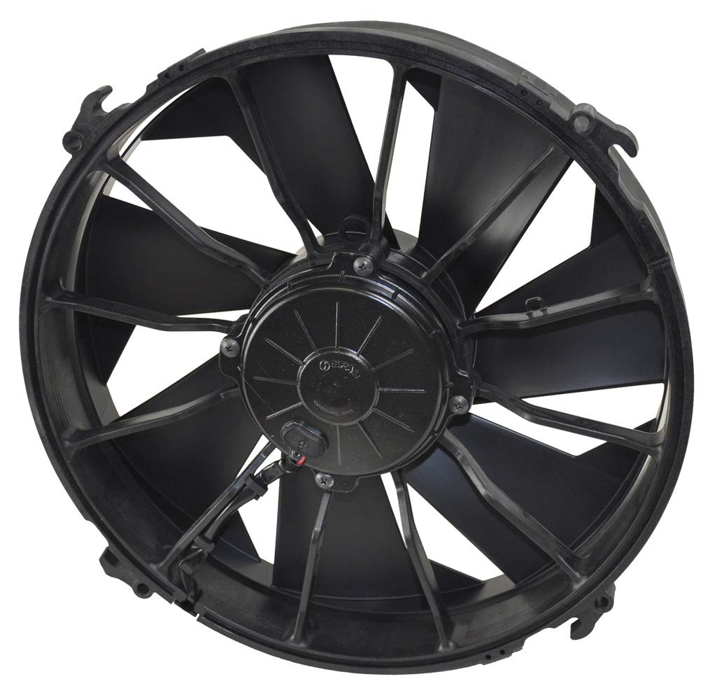 Derale 12 in Electric Cooling Fan, Push/Pull, 2000 CFM, 12V, Curve Blade, 13.125 x 13.125 in, 3.5 in Thick, Plastic, Each