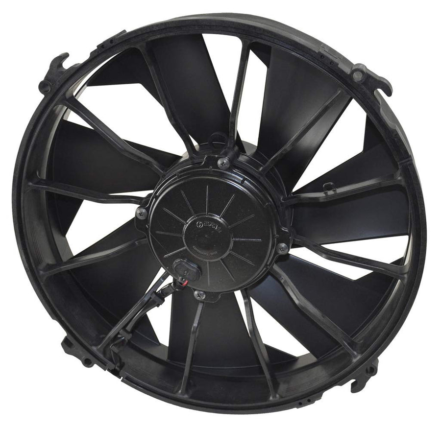 Derale 12 in Electric Cooling Fan, Push/Pull, 2000 CFM, 12V, Curve Blade, 13.125 x 13.125 in, 3.5 in Thick, Plastic, Each
