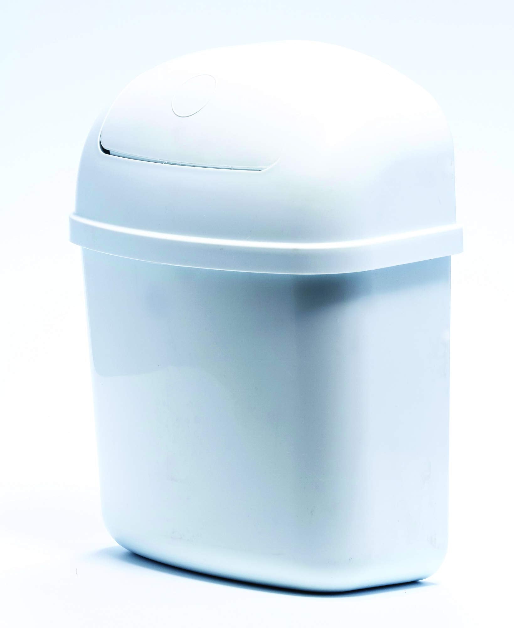 Camco Trash Can RV Cabinet Mount | Ideal for Tight Spaces in RVs, Boats, Dorms, Kitchens, Bathrooms, Laundry Rooms, and More | Spring-Top Lid | 3-Quart, White (43961)