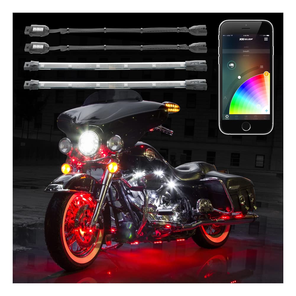 XKGLOW App Control Chrome Motorcycle Professional LED Accent Light Kit - 14 Pods / 12 Strips