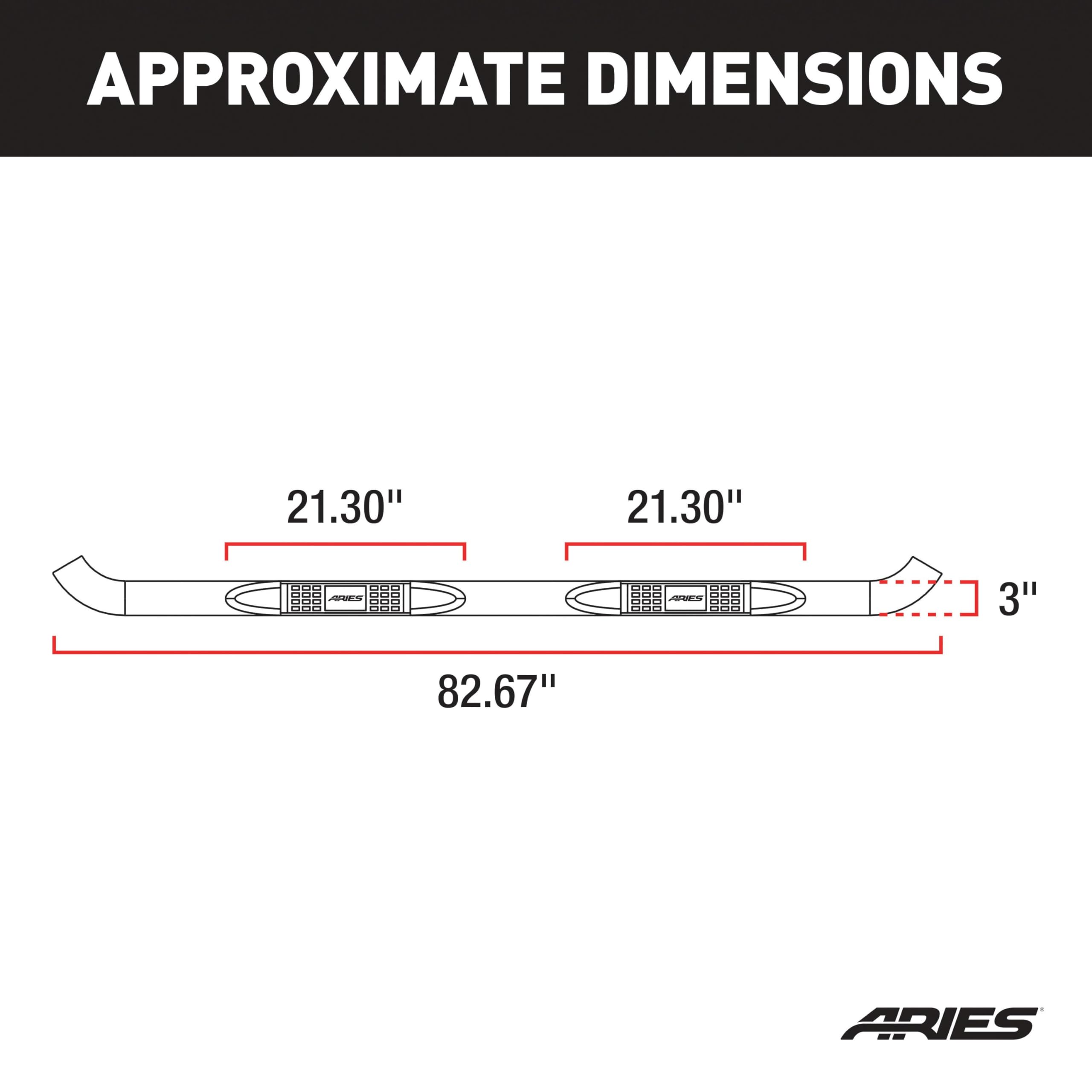3-Inch Round ARIES Black Stainless Steel Nerf Bars, No-Drill, Fits Select Ford Excursion, F-250, F-350 Super Duty